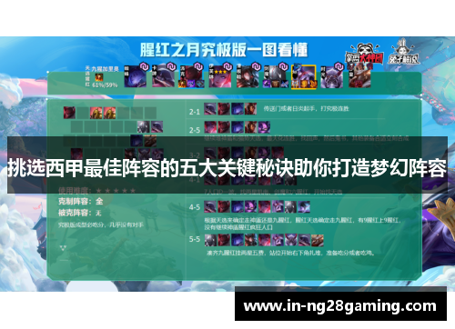 挑选西甲最佳阵容的五大关键秘诀助你打造梦幻阵容